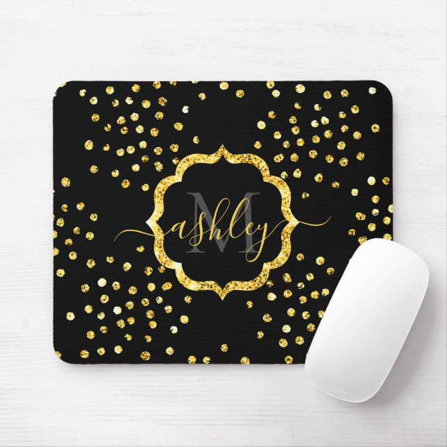 Golden Glitter Dots Monogram Mouse Pad (With Mouse)