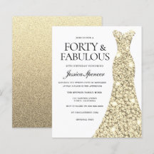 Golden Glitter Dress 40th Birthday Budget Invite