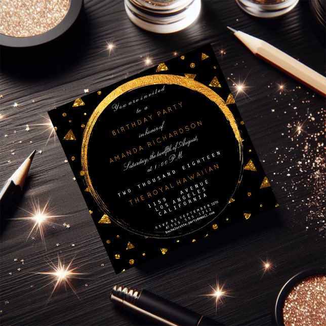 Golden Glitter Geometric Vip Birthday Party Invitation (Golden Glitter Geometric Vip Birthday Party Invitation)