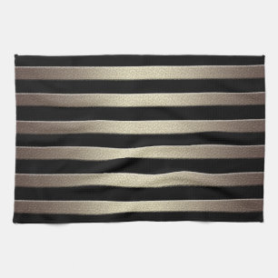 Golden glitter gradient striped lined stripes blac kitchen towel
