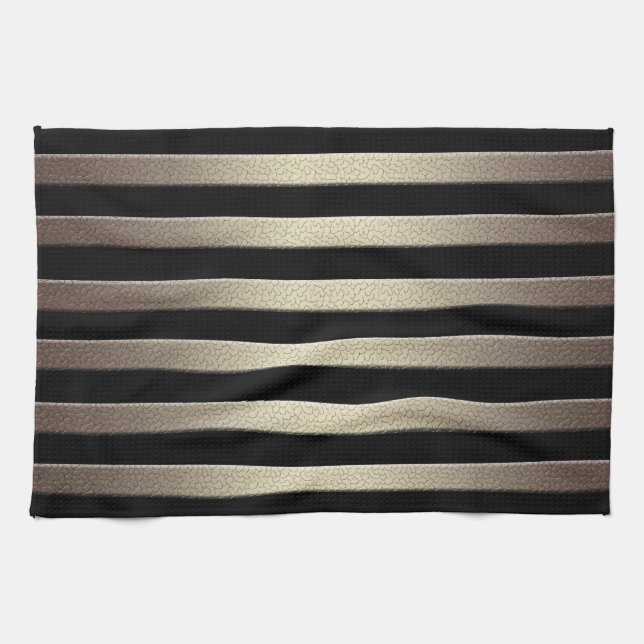Golden glitter gradient striped lined stripes blac kitchen towel (Horizontal)
