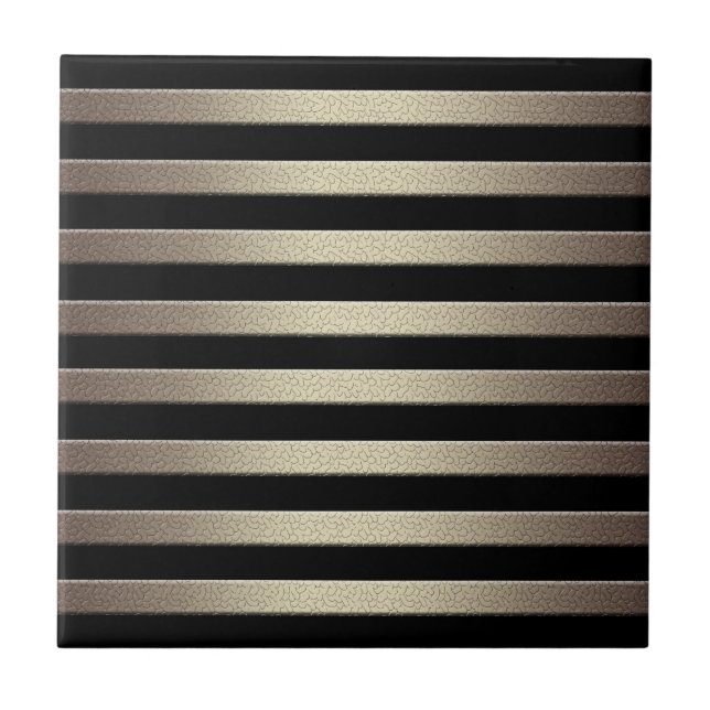 Golden glitter gradient striped lined stripes blac tile (Front)