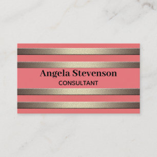 Golden glitter gradient striped lined stripes cora business card