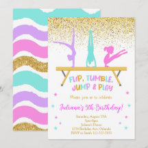 Golden Glitter Gymnastic Kids Birthday Invitation