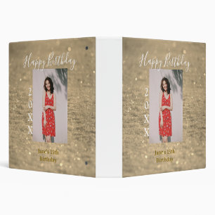 Golden glitter happy 15th birthday photo name year binder