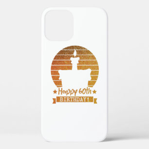 Golden Glitter Happy 60th Birthday cake iPhone 12 Case