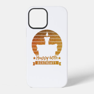 Golden Glitter Happy 60th Birthday cake iPhone 12 Case