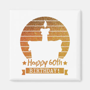Golden Glitter Happy 60th Birthday cake Magnet