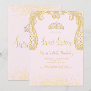 Golden Glitter & Lace, Sweet 16 Invitations