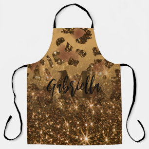 Golden Glitter Leopard Print Apron