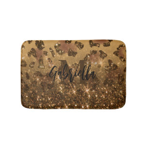 Golden Glitter Leopard Print Bath Mat