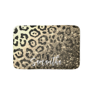 Golden Glitter Leopard Print Bath Mat