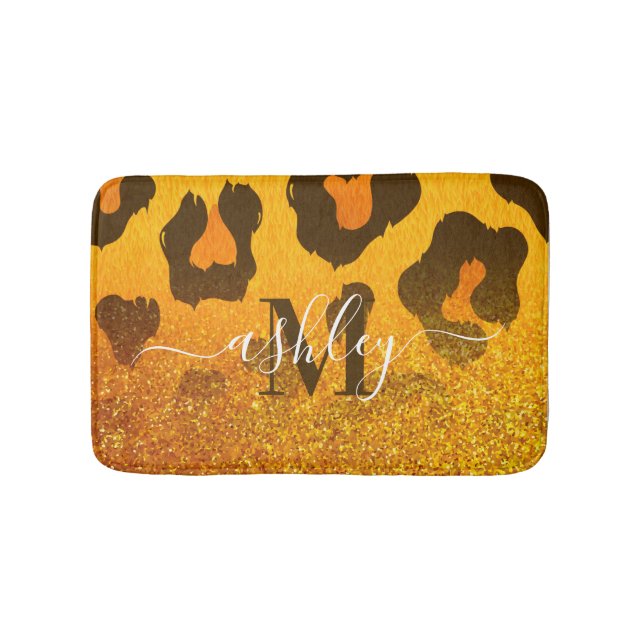 Golden Glitter Leopard Print Bath Mat (Front)