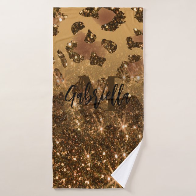 Golden Glitter Leopard Print Bath Towel Set (Bath Towel)