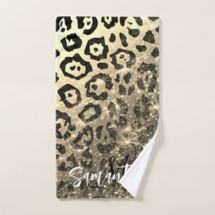 Golden Glitter Leopard Print Bath Towel Set