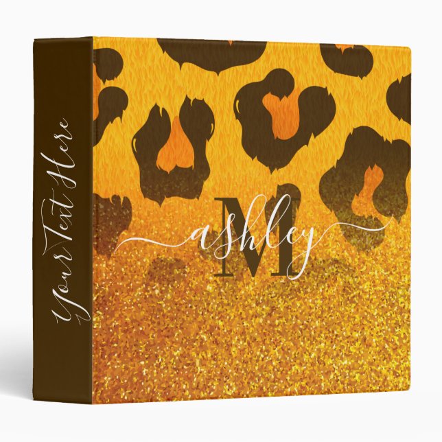 Golden Glitter Leopard Print Binder (Front/Spine)