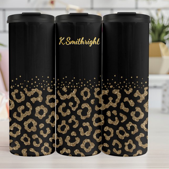 Golden Glitter Leopard Print Border Thermal Tumbler (Creator Uploaded)