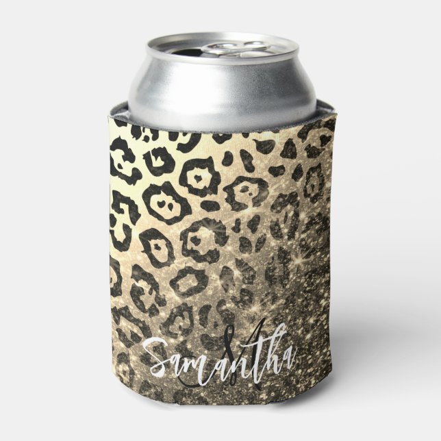 Golden Glitter Leopard Print Can Cooler (Can Front)