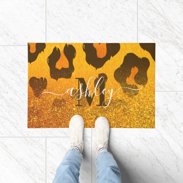 Golden Glitter Leopard Print Doormat (Indoor)