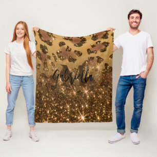 Golden Glitter Leopard Print Fleece Blanket