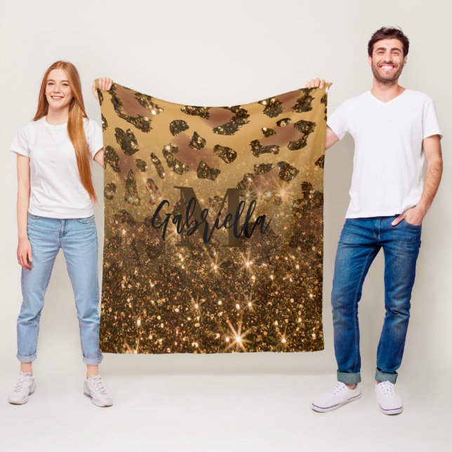 Golden Glitter Leopard Print Fleece Blanket (In Situ)