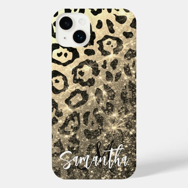 Golden Glitter Leopard Print iPhone Case (Back)
