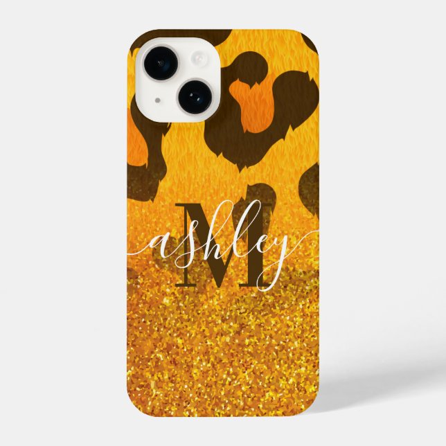 Golden Glitter Leopard Print iPhone Case (Back)
