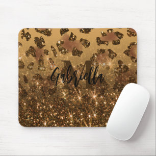 Golden Glitter Leopard Print Mouse Pad