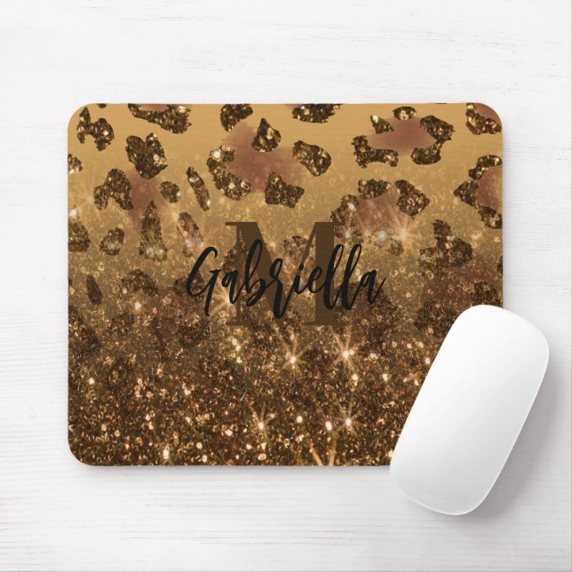 Golden Glitter Leopard Print Mouse Pad (With Mouse)