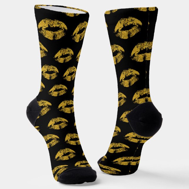 Golden Glitter Lips  Socks (Angled)