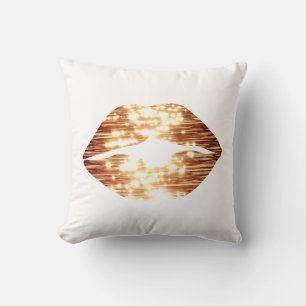 Golden Glitter Lips Throw Pillow