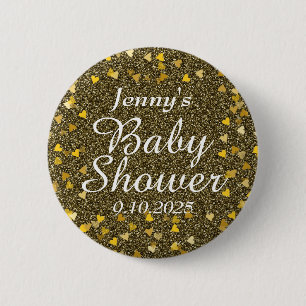 Golden Glitter Love Hearts Baby Shower / Sprinkle 2 Inch Round Button