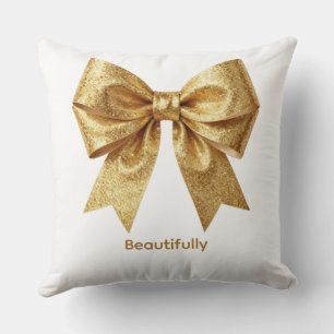 Golden Glitter Luxury Ribbon - Isolated Festive Wa Throw Pillow