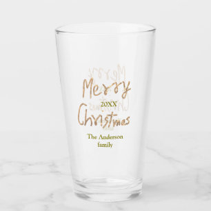 Golden glitter merry christmas add family name yea glass