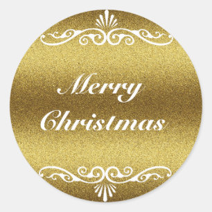 Golden Glitter Merry Christmas Design Classic Round Sticker