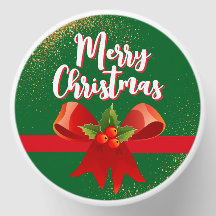 Golden Glitter Merry Christmas Red Bow