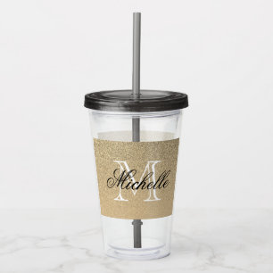 Golden Glitter Monogram Acrylic Tumbler