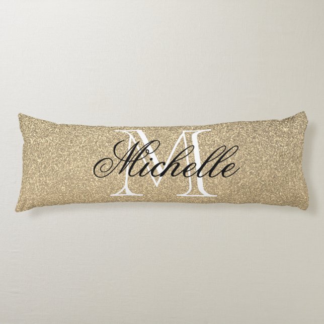 Golden Glitter Monogram Body Pillow (Front)