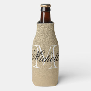 Golden Glitter Monogram Bottle Cooler