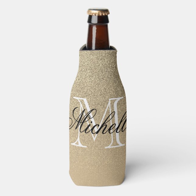 Golden Glitter Monogram Bottle Cooler (Bottle Front)