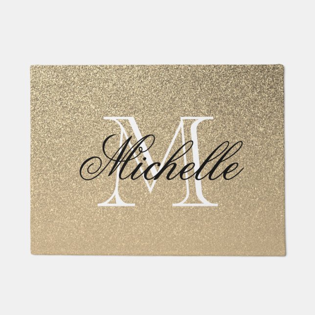 Golden Glitter Monogram Doormat (Front)