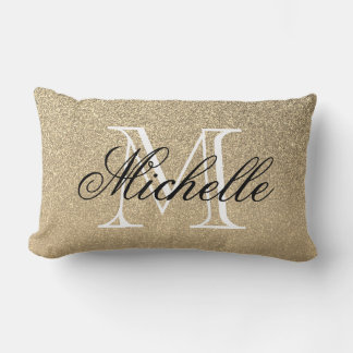 Golden Glitter Monogram Lumbar Pillow