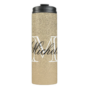 Golden Glitter Monogram Thermal Tumbler