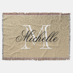 Golden Glitter Monogram Throw Blanket