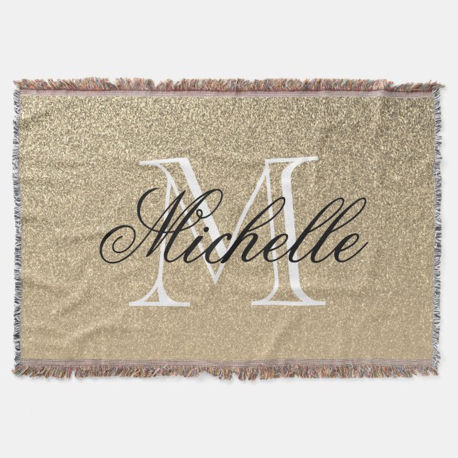 Golden Glitter Monogram Throw Blanket (Front)