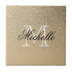 Golden Glitter Monogram Tile