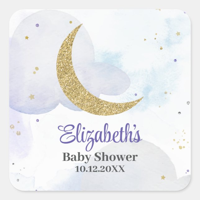 Golden Glitter Moon Baby Shower  Square Sticker (Front)