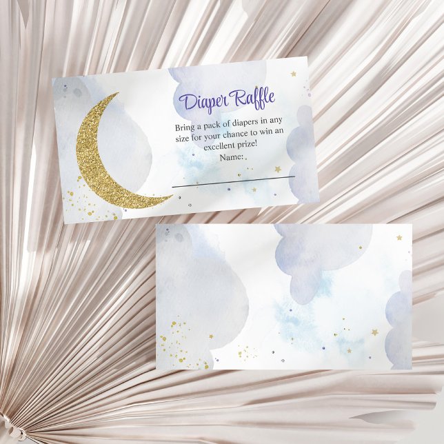 Golden Glitter Moon Diaper Raffle Enclosure Card (Golden Glitter Moon Diaper Raffle Enclosure Card on a white dry palm leaf.)