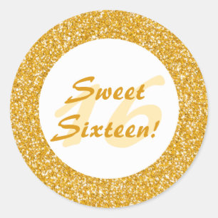 Golden Glitter Pattern Look-like Sweet Sixteen Classic Round Sticker