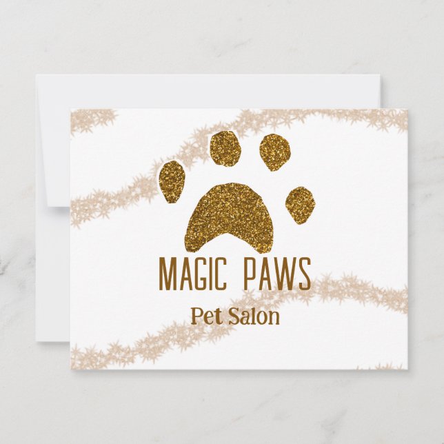 Golden glitter paws pet salon add name email websi card (Front)